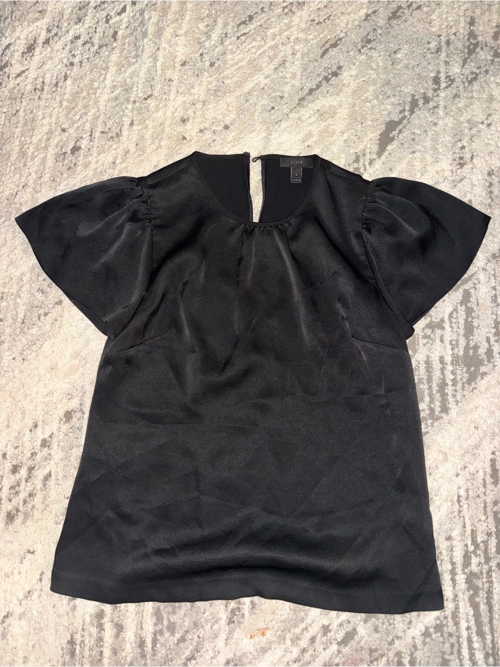 J crew Black Flutter-Sleeve Satin Blouse